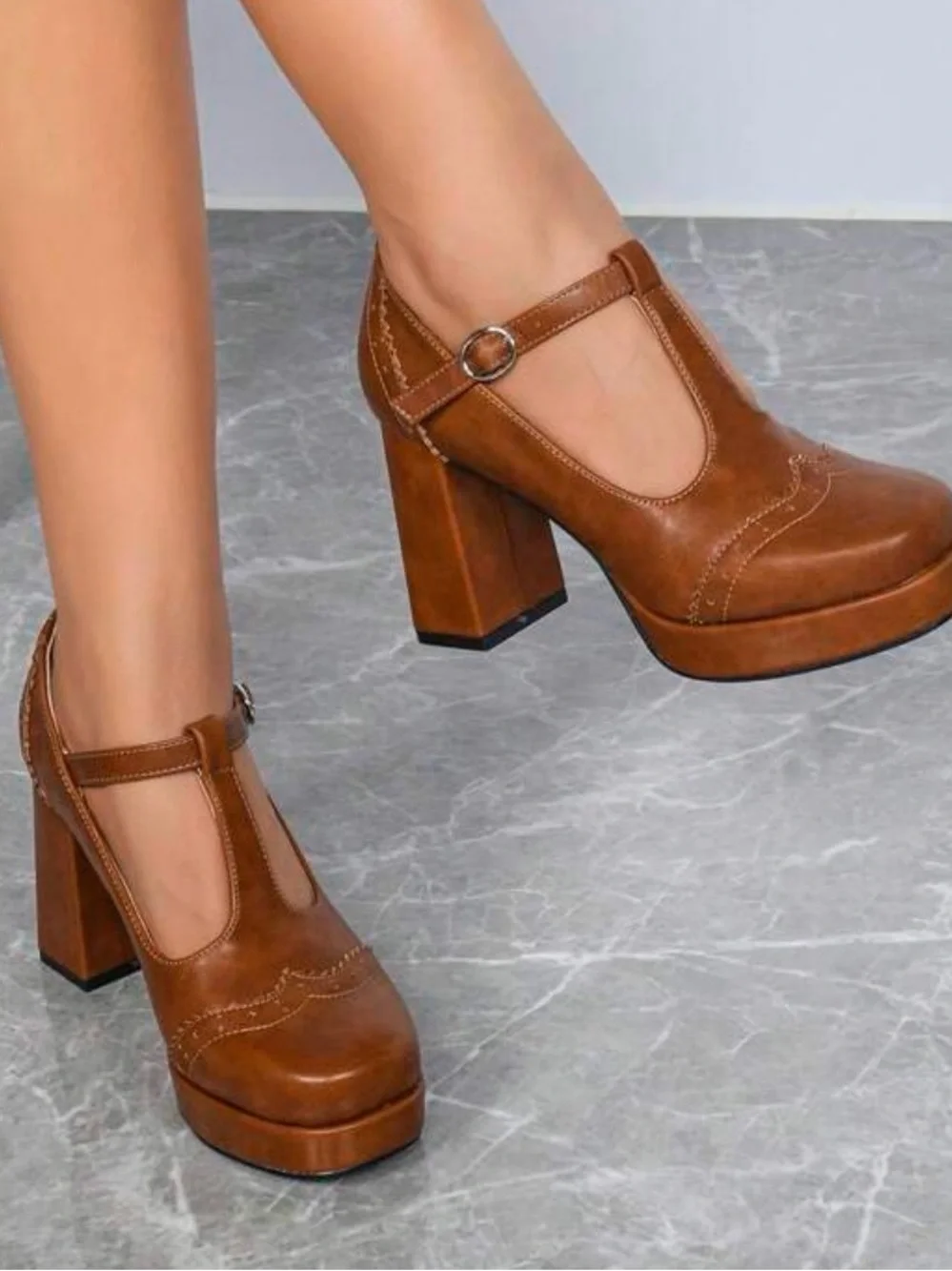 Classic Brown Mary Jane Platform Heels